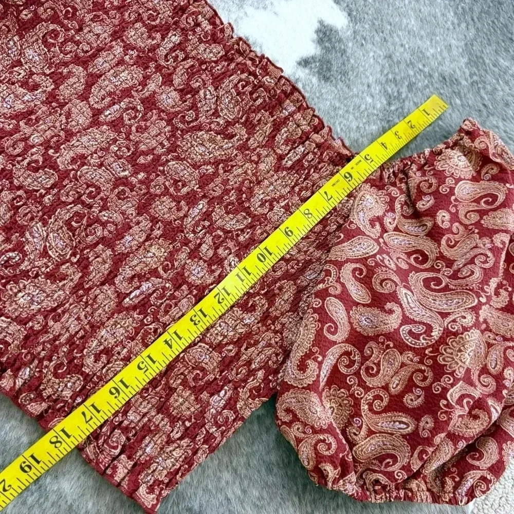 NWT Express Paisley Puff Sleeve Smocked Crop Top - Picture 10 of 11